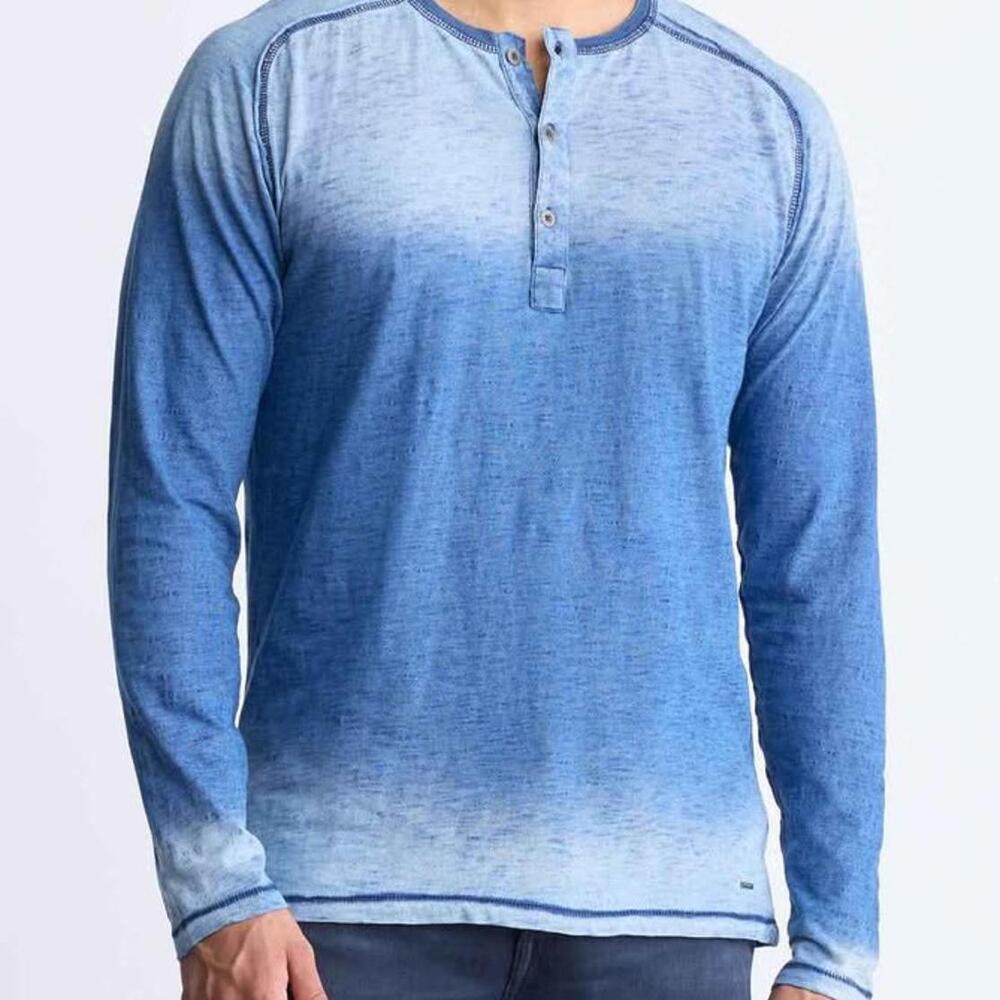 Buffalo Men's Ombre Long Sleeve Henley Blue Gradient Size M